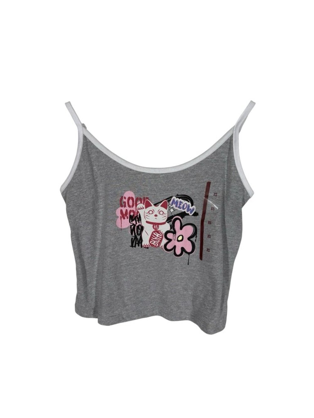 Skinnydip London Women XS Gray Y2K Meow Cat Graphic Cropped Cami Tank Top NWT